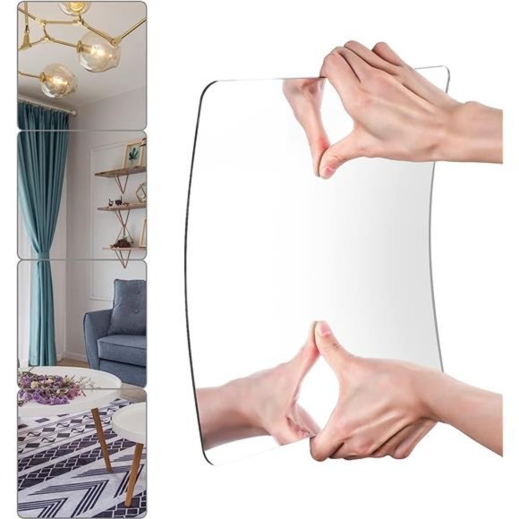 Wall Mirror Full Length, on Door Mirror shatterproof for Home Gym, 8"X8" 4pcs - Picture 3 of 6